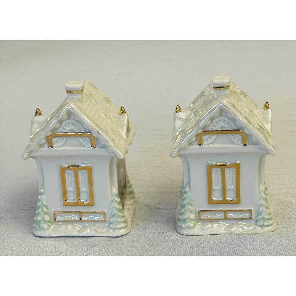 Thomas Kinkade Lenox Salt Pepper Shakers Stonehearth Hutch 2005 Cottage VTG - Picture 3 of 10